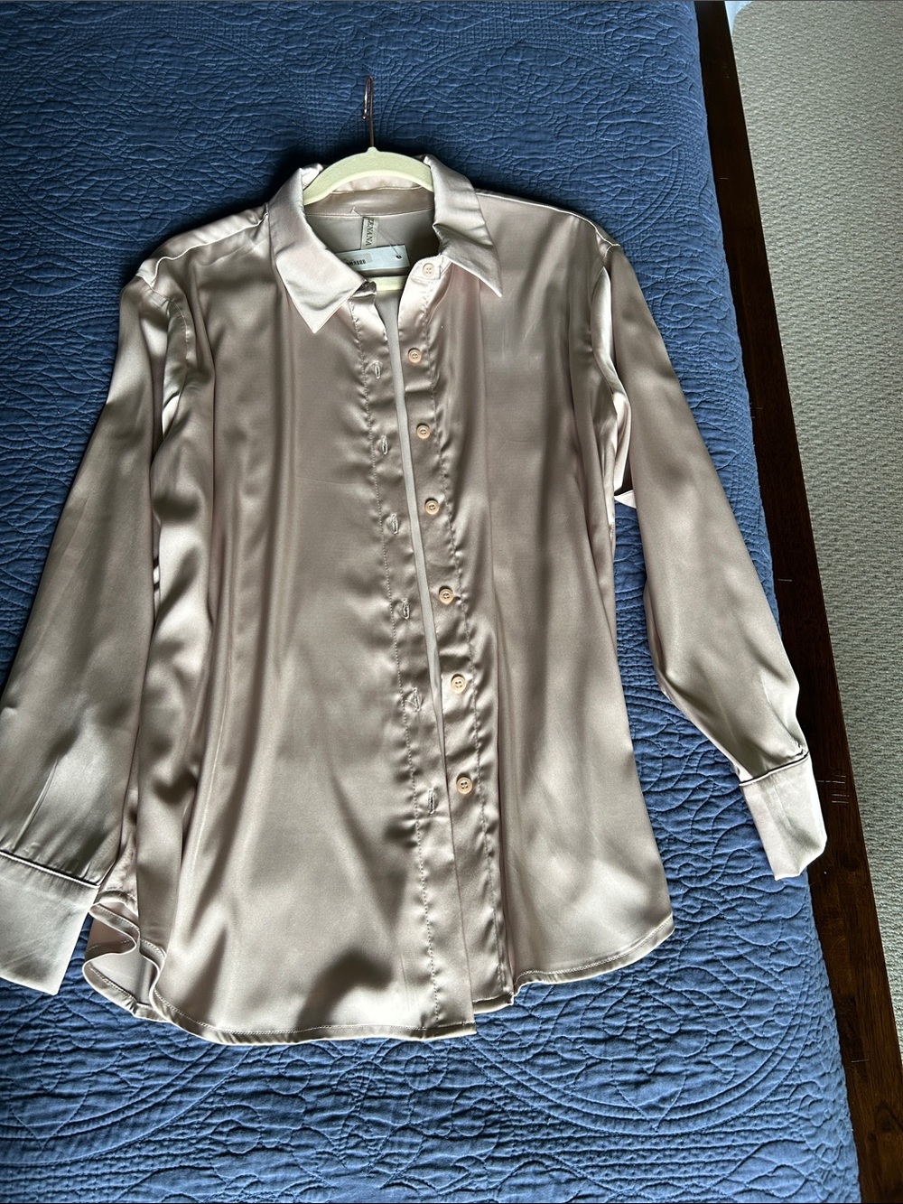 Classic Taupe Satin Button-Down Blouse - Timeless Workwear